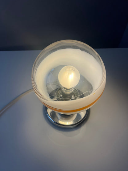 Vintage Tischlampe von Doria weiß orange Glas Chrom