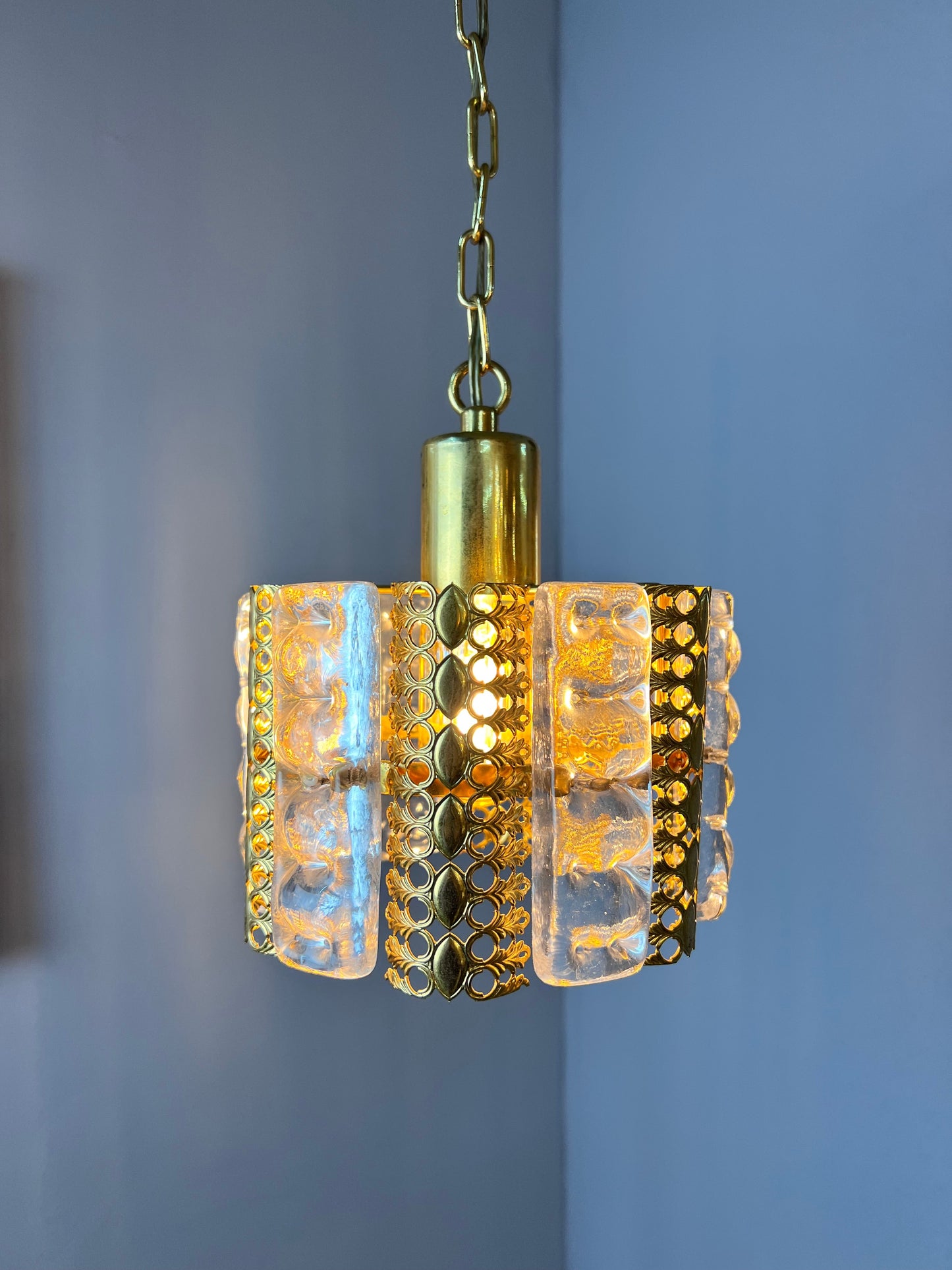 Vintage Hängelampe Glas Messing von Carl Fagerlund für Orrefors