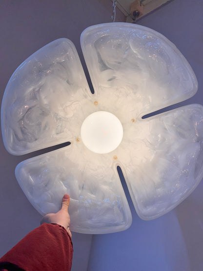 Vintage Hängelampe Blume von Gebrüder Cosack weiß Chrom handgearbeitet