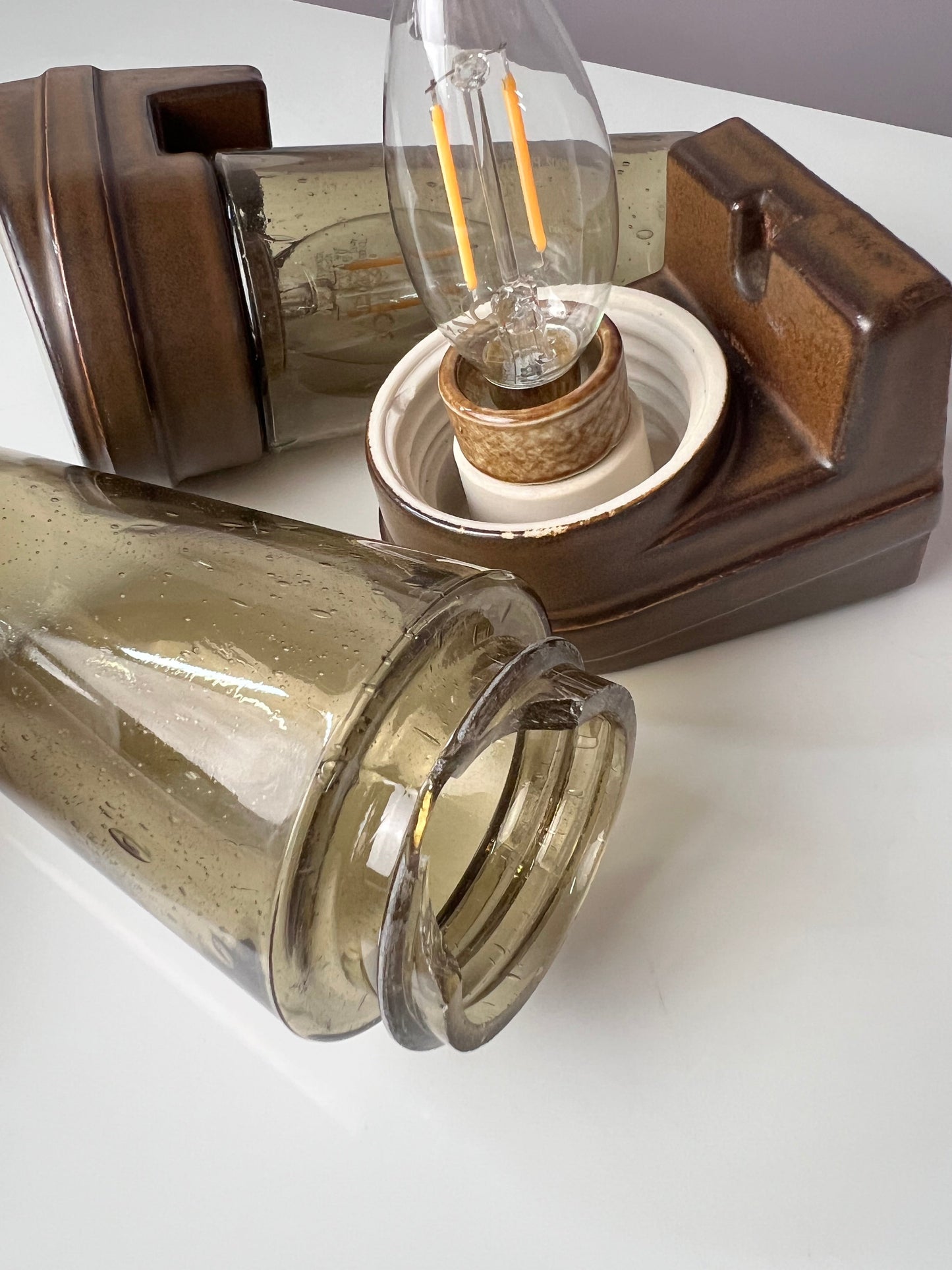 Vintage Wandlampe Modell 6080 von Sigvard Bernadotte für Ifö Rauchglas Set von 2