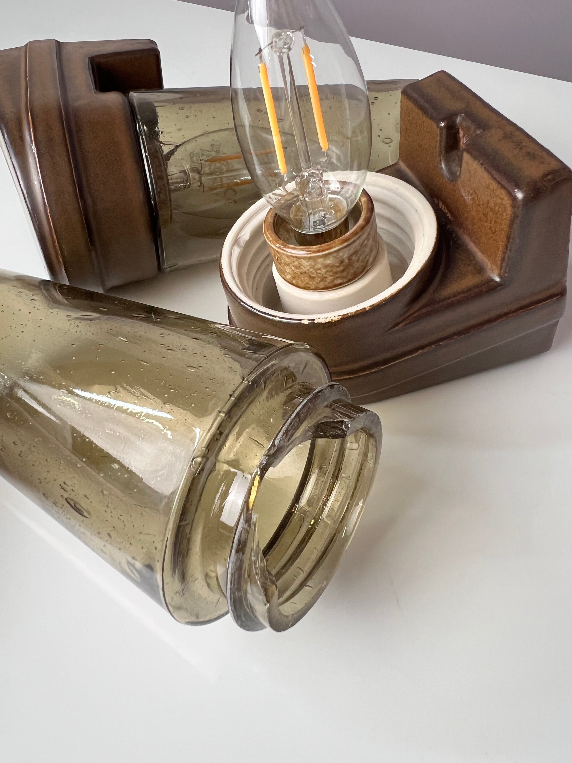 Vintage Wandlampe Modell 6080 von Sigvard Bernadotte für Ifö Rauchglas Set von 2