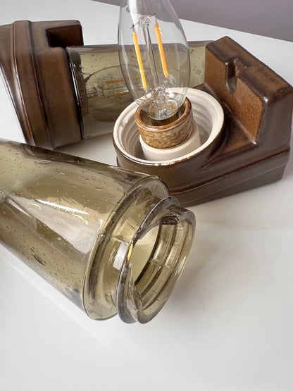 Vintage Wandlampe Modell 6080 von Sigvard Bernadotte für Ifö Rauchglas Set von 2