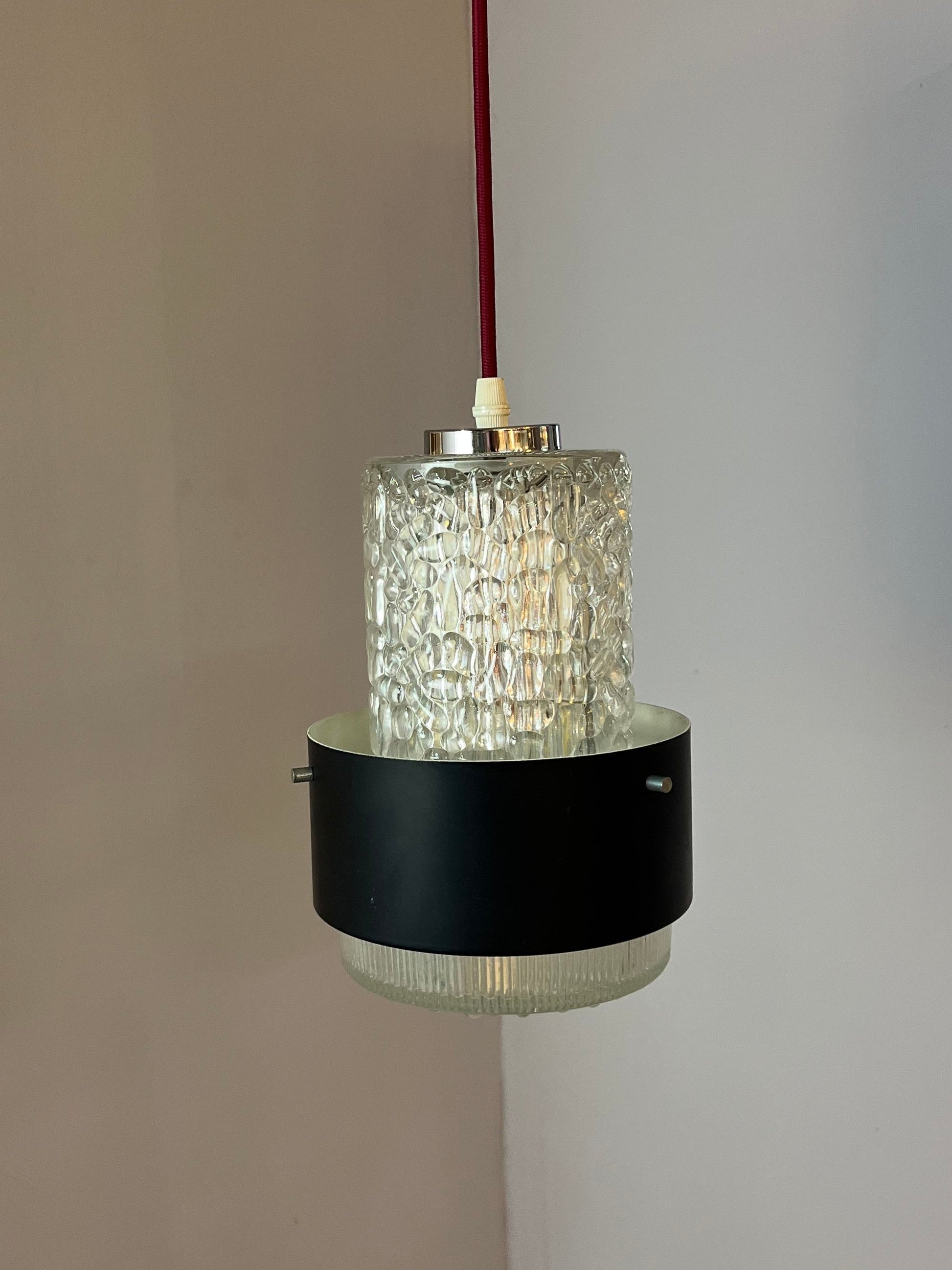 Vintage Hängelampe schwarz Eisglas von Carl Fagerlund für Orrefors