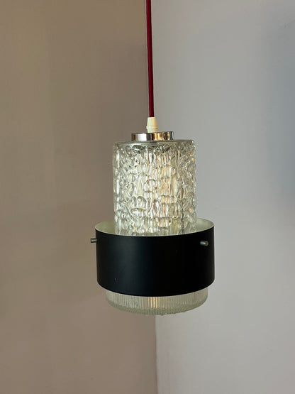 Vintage Hängelampe schwarz Eisglas von Carl Fagerlund für Orrefors