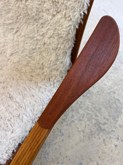 Vintage Sessel Lamino von Yngve Ekström für Swedese Kunstfellbezug beige, braun
