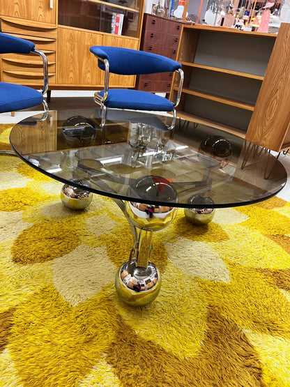 Vintage Couchtisch Chrom und Rauchglas