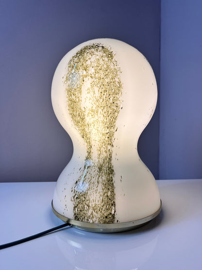 Vintage Tischlampe grün-weiß Glas von Doria