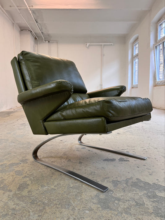 Vintage Sessel Swing Chair von Reinhold Adolf und Hans Jürgen Schröpfer für COR olivgrün Chrom