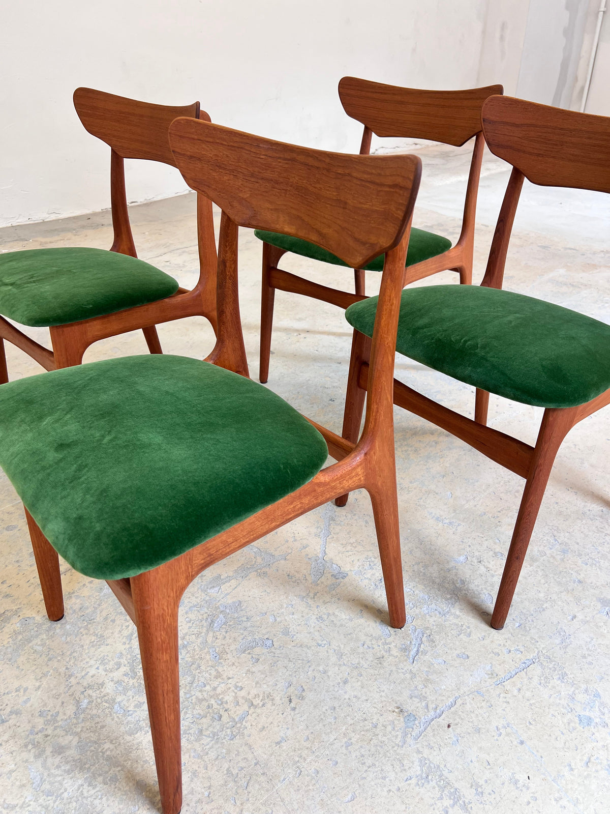Vintage Polsterstuhl Set von 4 von Schiønning und Elgaard für Randers Møbelfabrik grün Teak