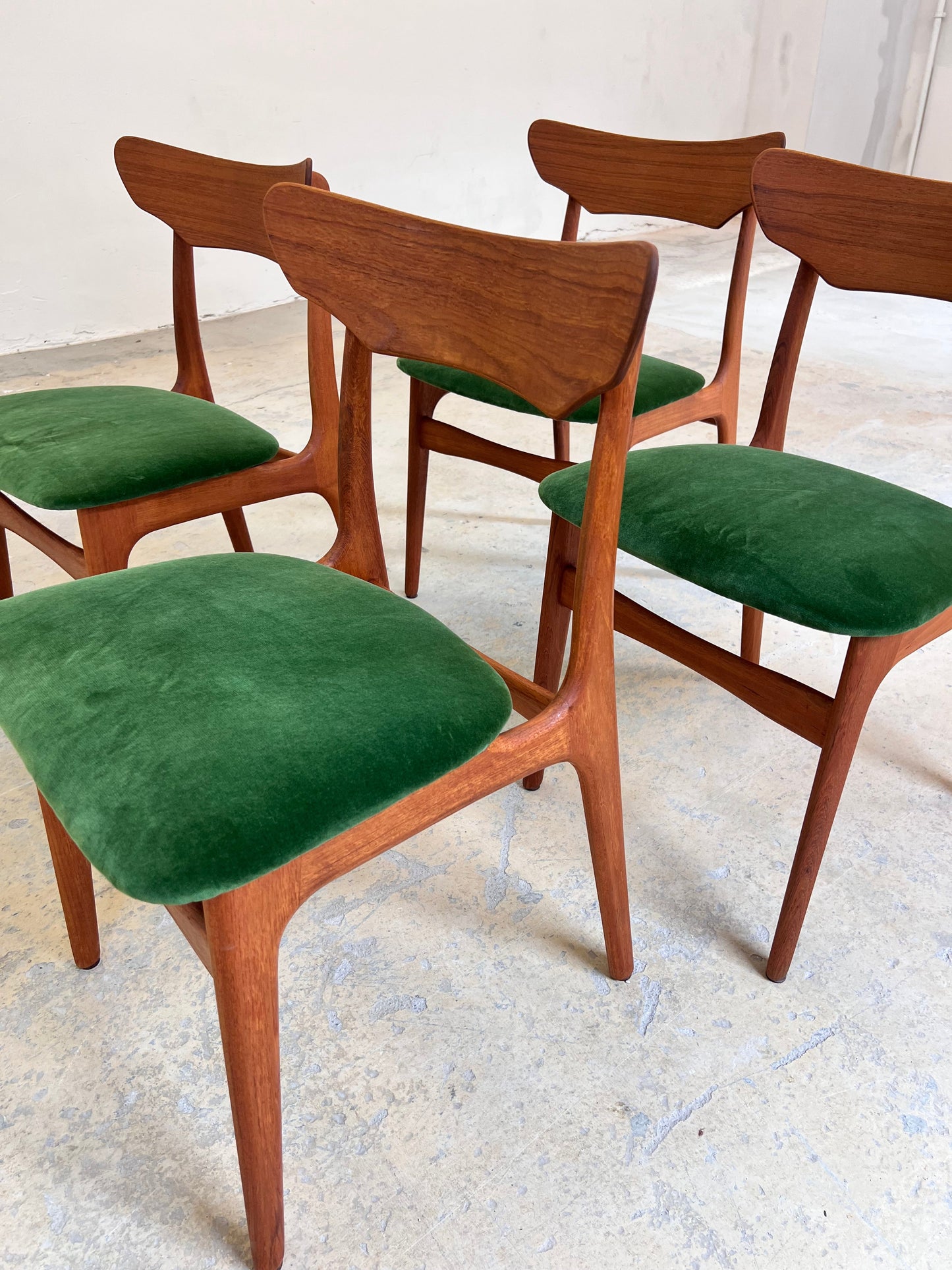 Vintage Polsterstuhl Set von 4 von Schiønning und Elgaard für Randers Møbelfabrik grün Teak