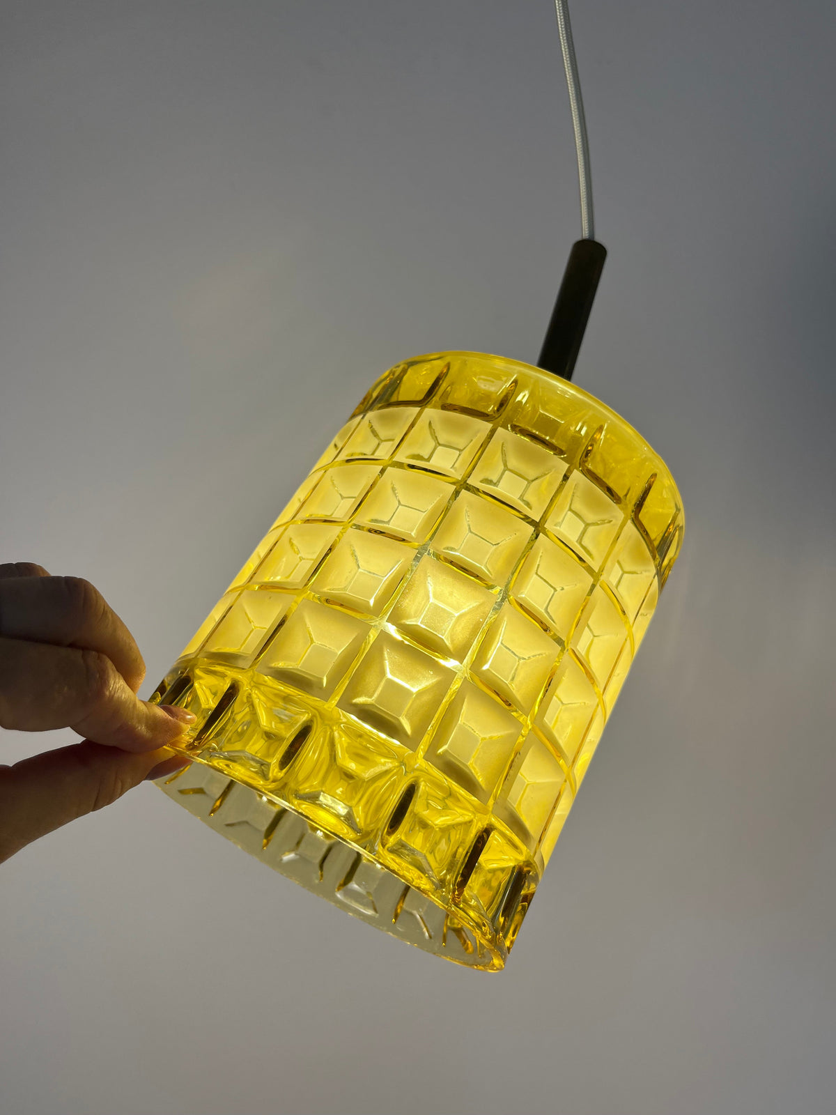 Vintage Hängelampe Waffelstruktur von Orrefors