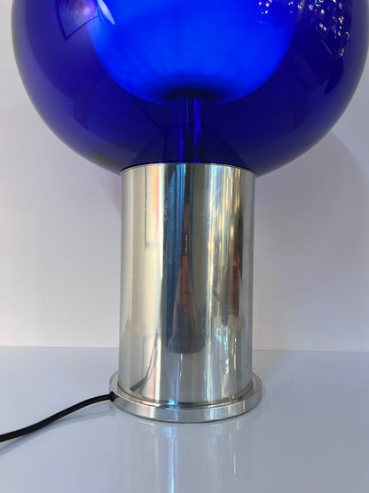 Vintage Tischlampe mit doppelwandigem Glasschirm in Königsblau von Doria