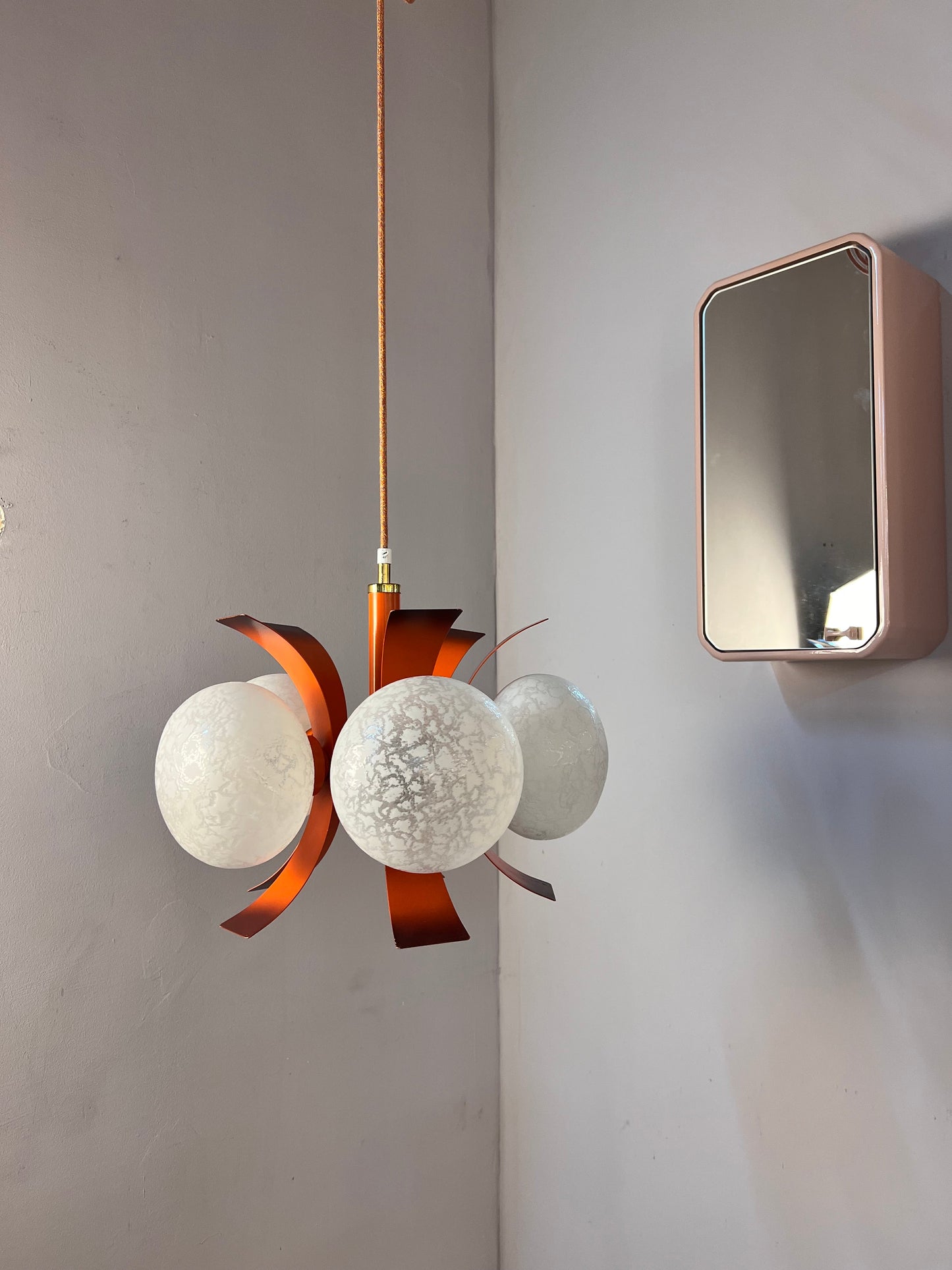 Vintage Kronleuchter von Richard Essig für Space Age, weiß orangebraun