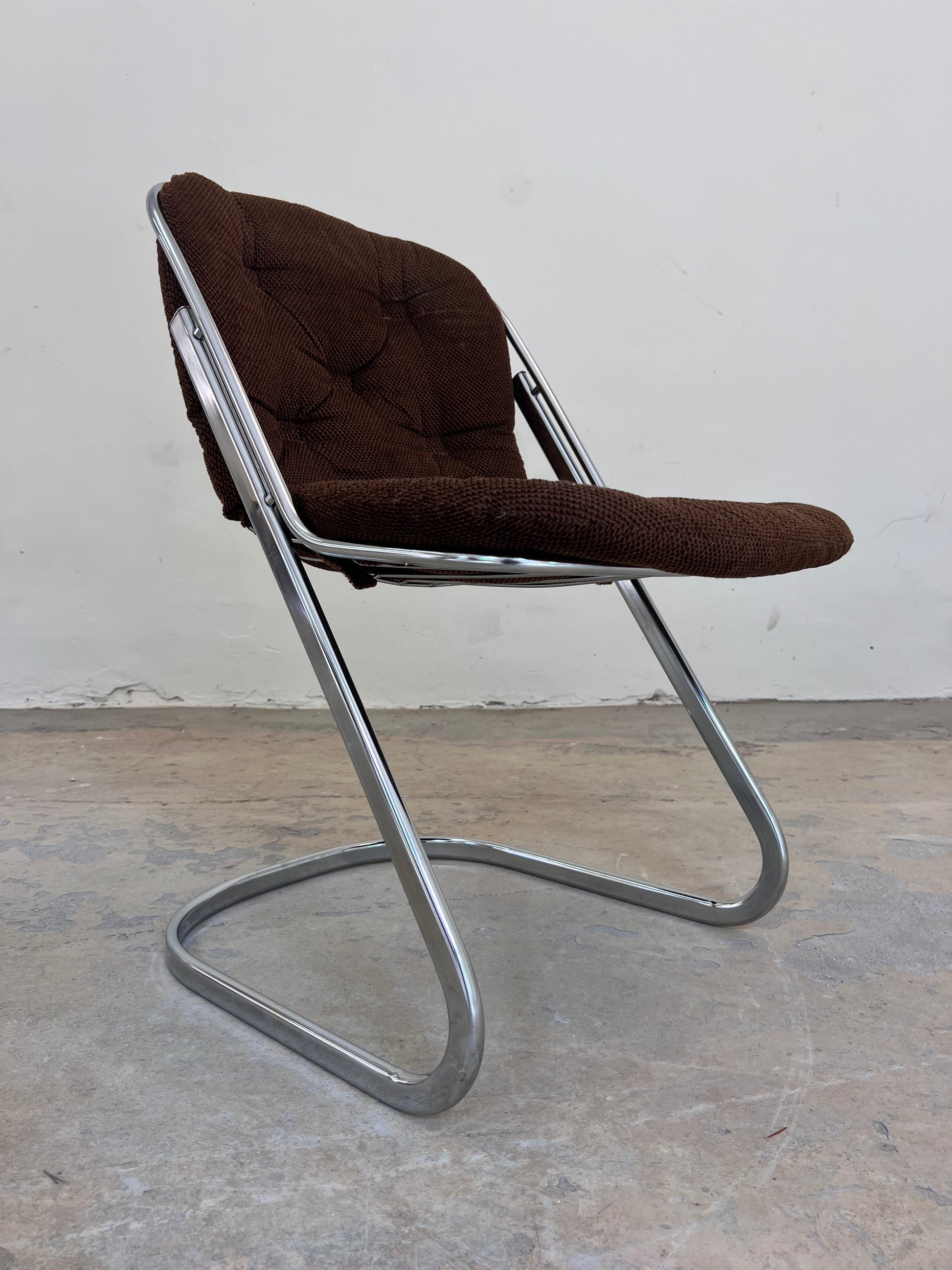 Vintage Freischwinger Chrom mit braunem Polster von Gastone Rinaldi