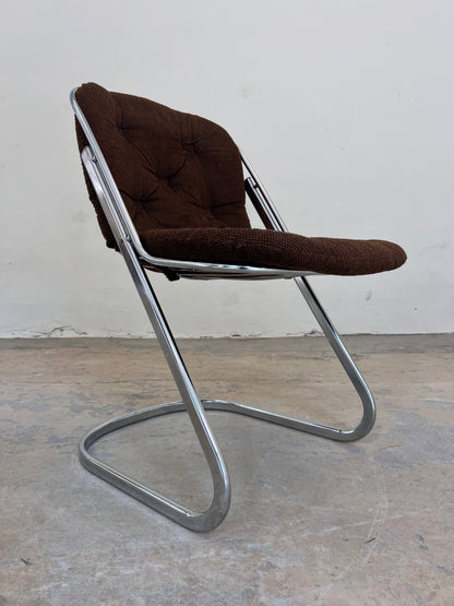 Vintage Freischwinger Chrom mit braunem Polster von Gastone Rinaldi