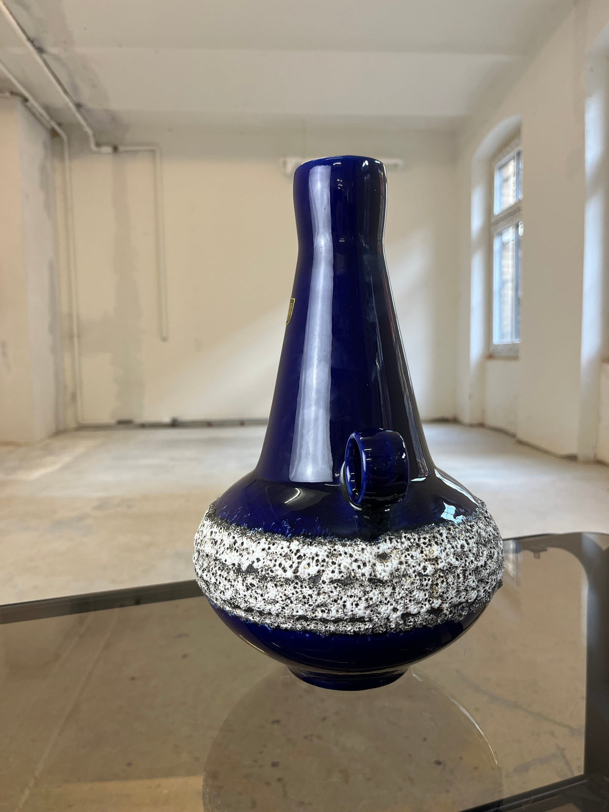 Vintage Vase 408-30 Fat Lava Königsblau von Fohr Keramik schwarzgrafische Struktur