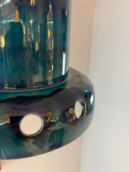 Lampe suspendue vintage en céramique bleue, poterie ouest-allemande