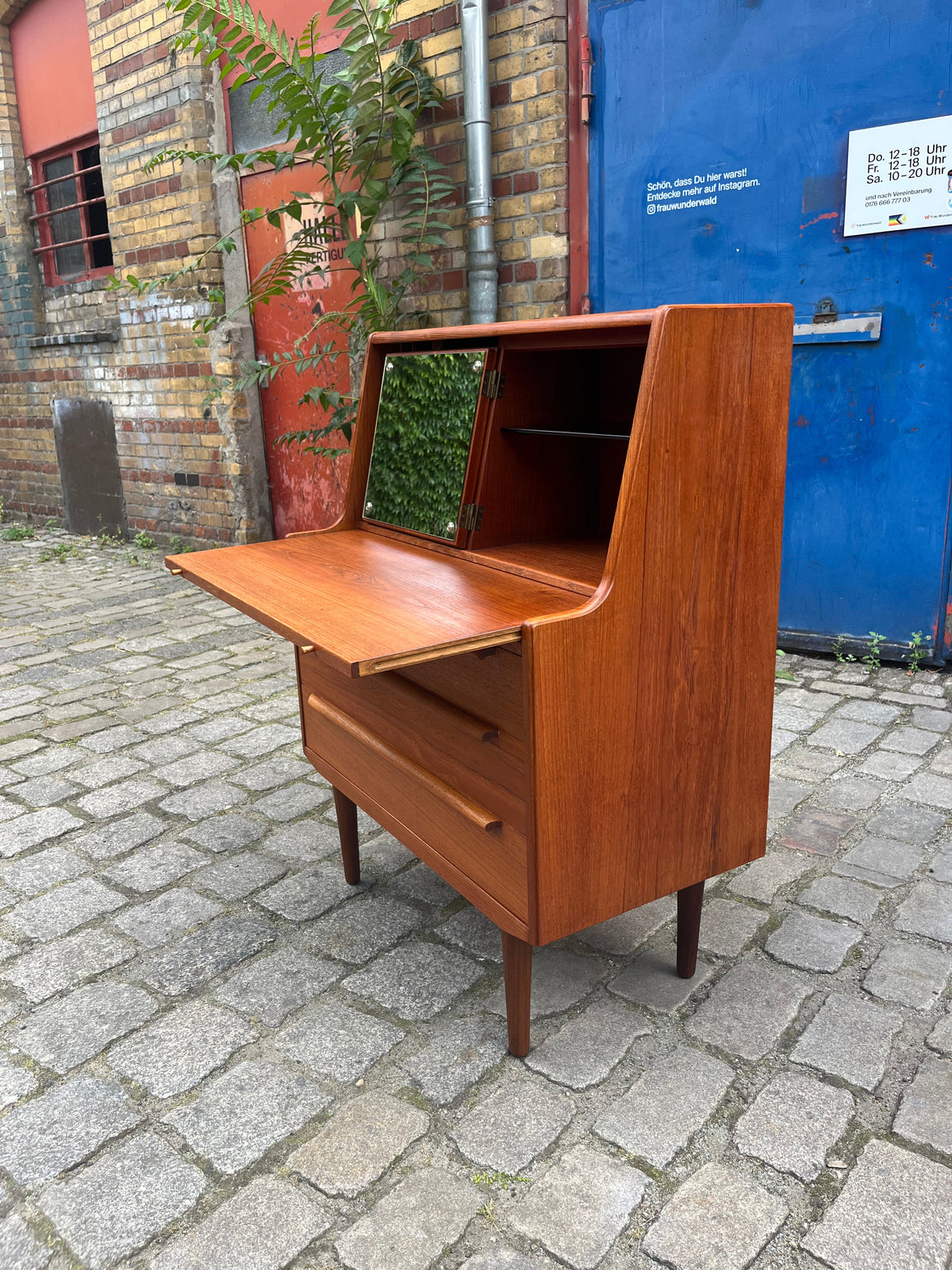 Vintage teak secretary with mirror from Denmark