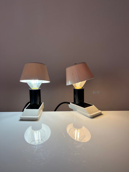Vintage Klemmlampe weiß mit Metallschirm von Elios