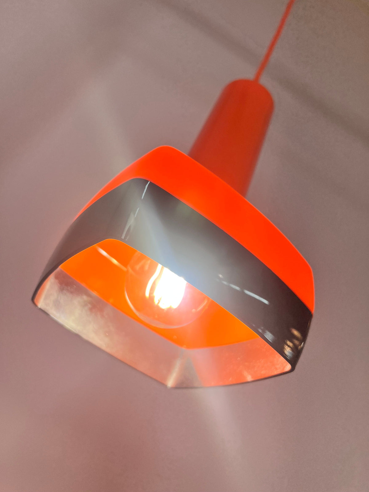 Vintage orange hanging lamp by Bent Karlby for Schrøder-Kemi