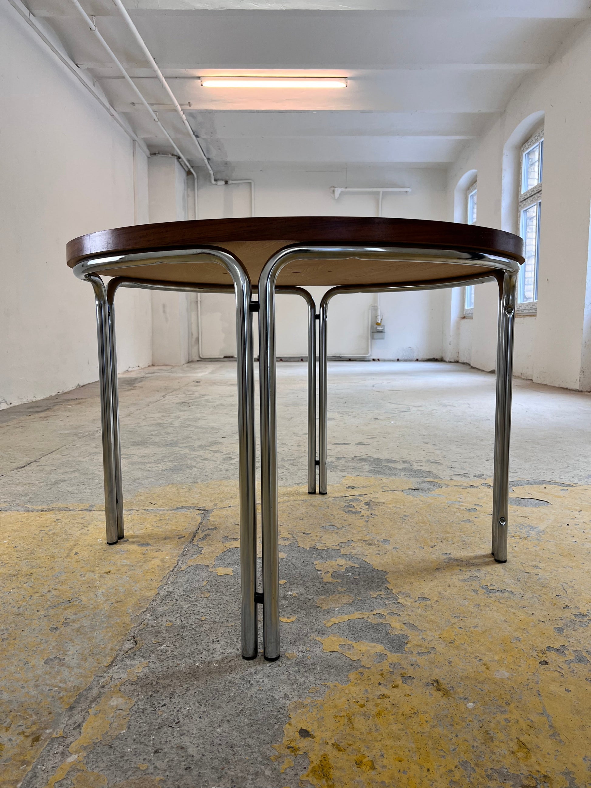 Vintage Esstisch rund Palisander und Chrom