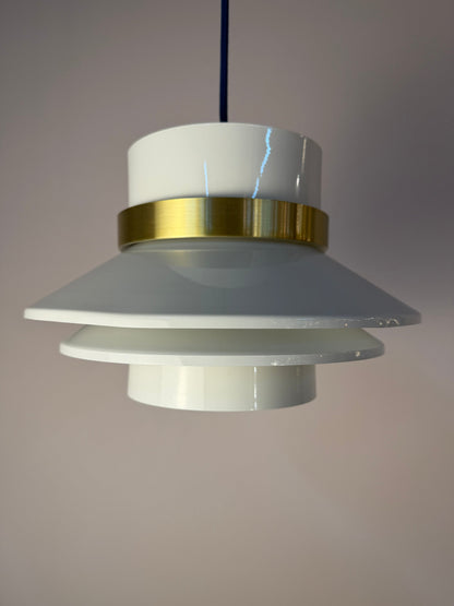 Vintage Lamellenlampe Hochglanz Weiß und Messing, Dänemark
