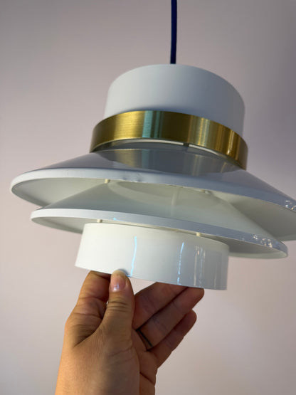 Vintage Lamellenlampe Hochglanz Weiß und Messing, Dänemark