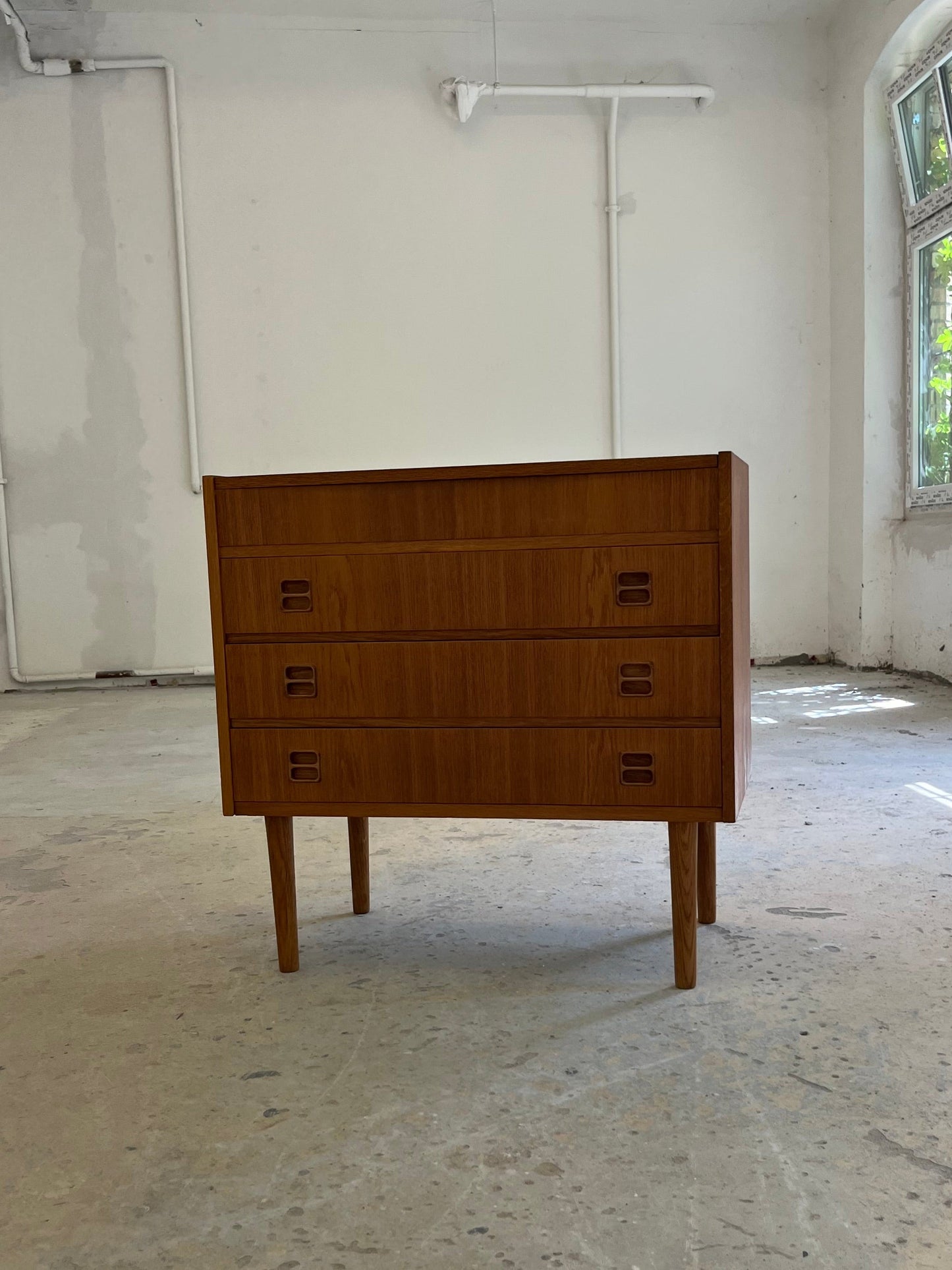 Vintage Kommode Eiche mit Spiegel und Klappfach aus Dänemark