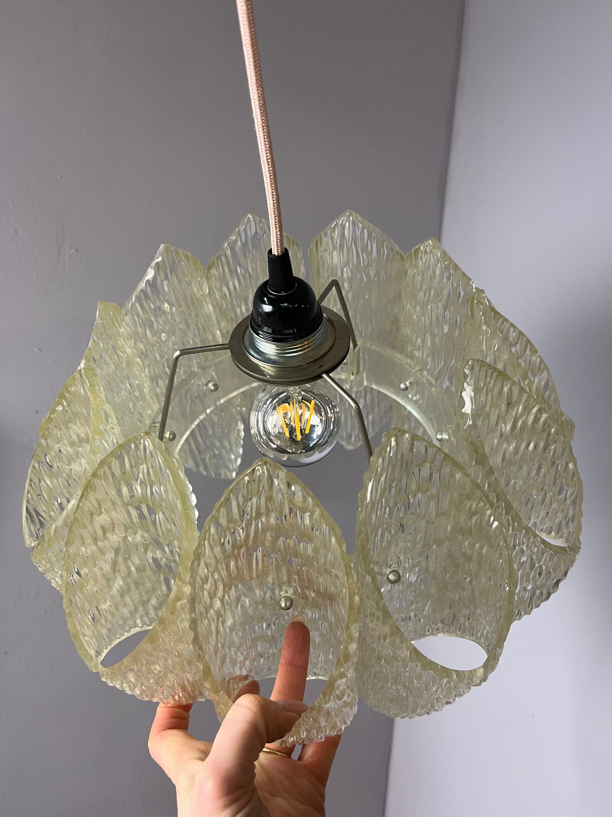 Vintage Hängelampe Lucite Eisglas von Marbach Leuchten