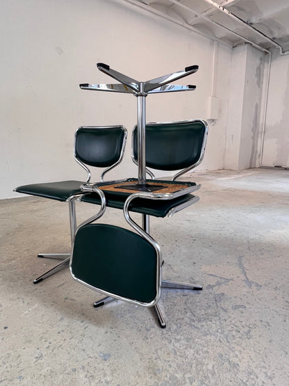 Vintage Drehstuhl grün Kunstleder Chrom drehbar