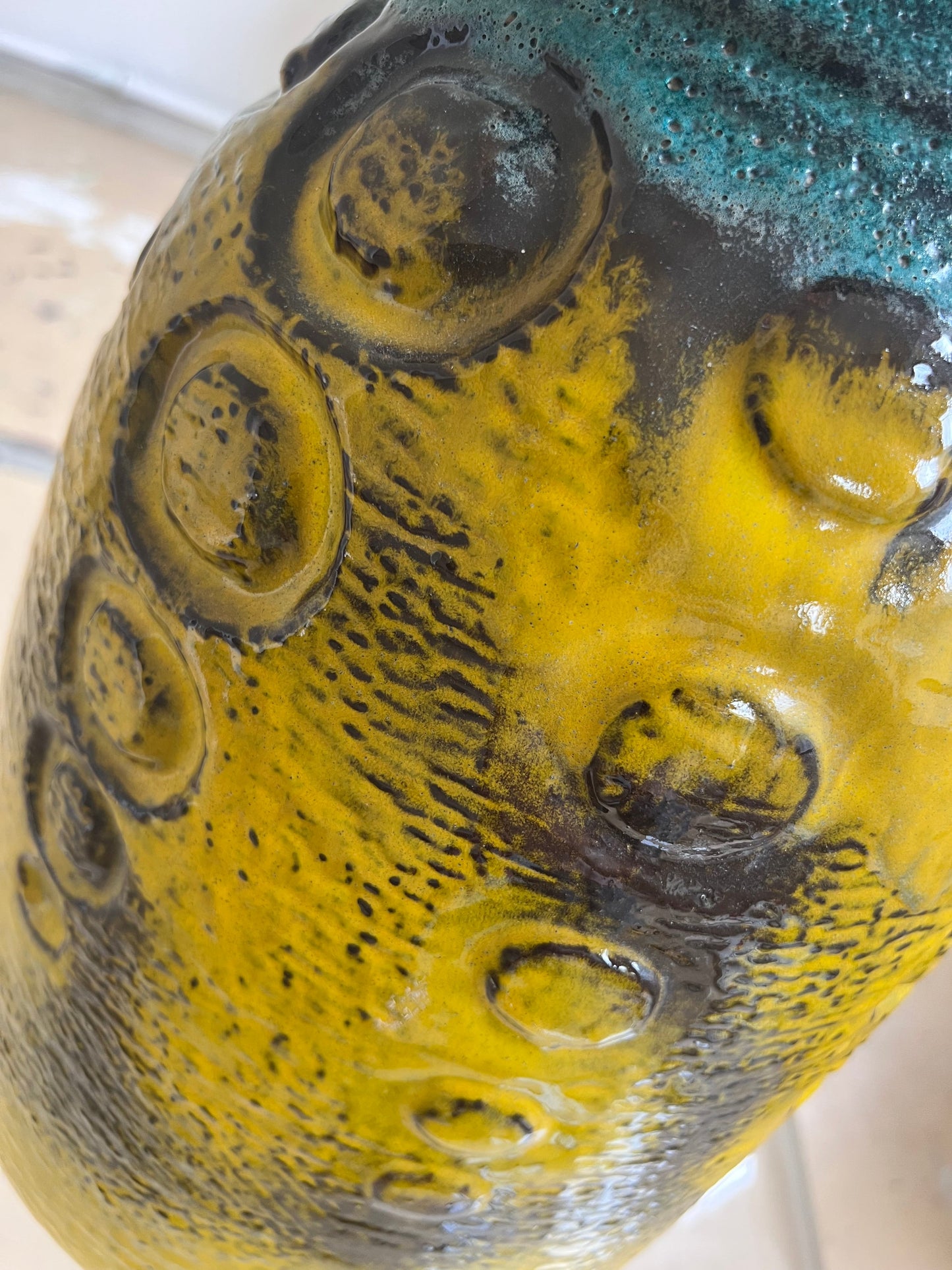 Vintage floor vase Fat Lava yellow by Carstens Keramik West Germany