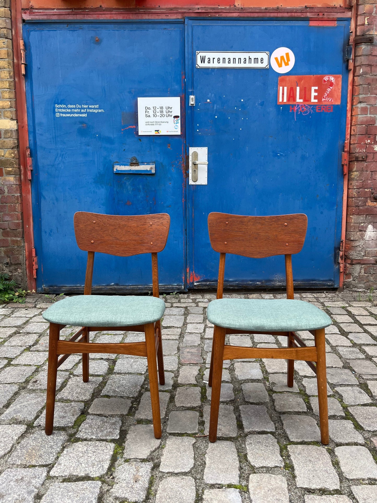Lot de 2 chaises de salle à manger vintage en teck bleu sarcelle