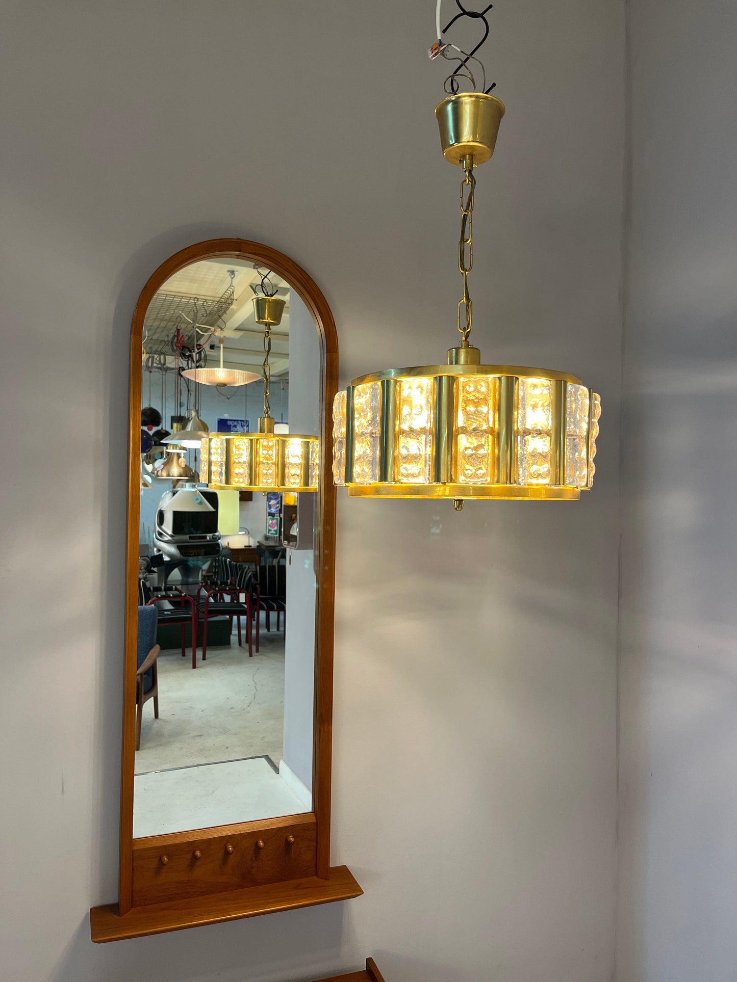 Vintage Hängelampe Messing Glas von Carl Fagerlund für Orrefors