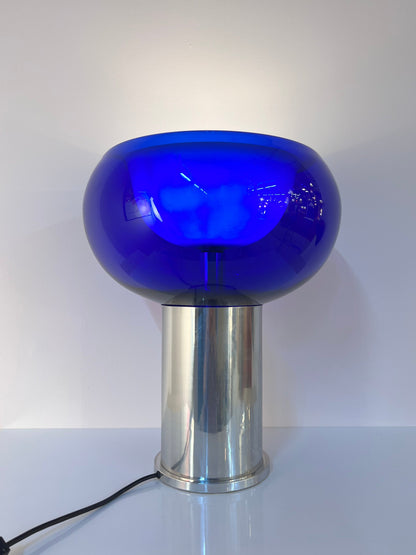 Vintage Tischlampe mit doppelwandigem Glasschirm in Königsblau von Doria