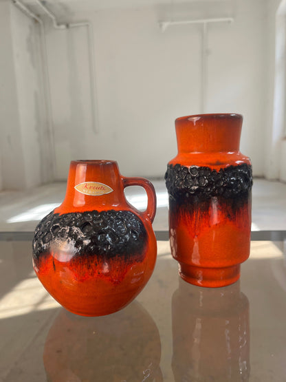 Vintage Vase Set von 2 Fat Lava von Kreutz Keramik orange schwarz