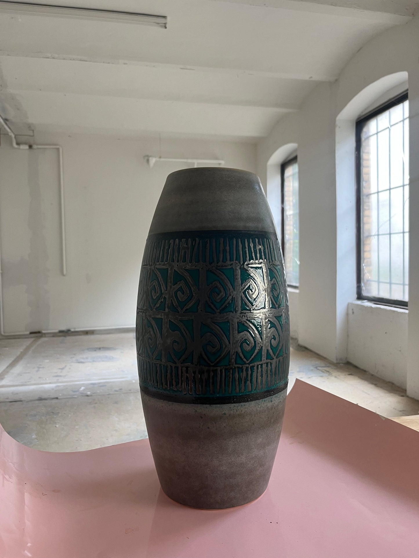 Vintage floor vase 248-50 petrol grey by Scheurich West Germany