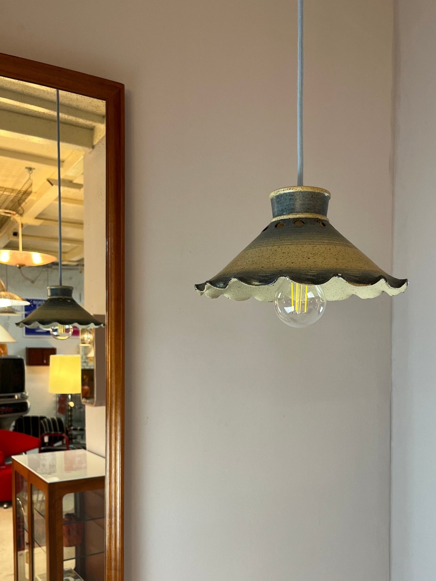 Vintage Hängelampe blau Keramik aus Dänemark