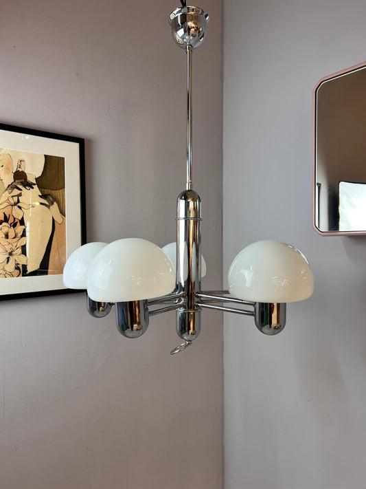 Vintage Kronleuchter Chrom Milchglas