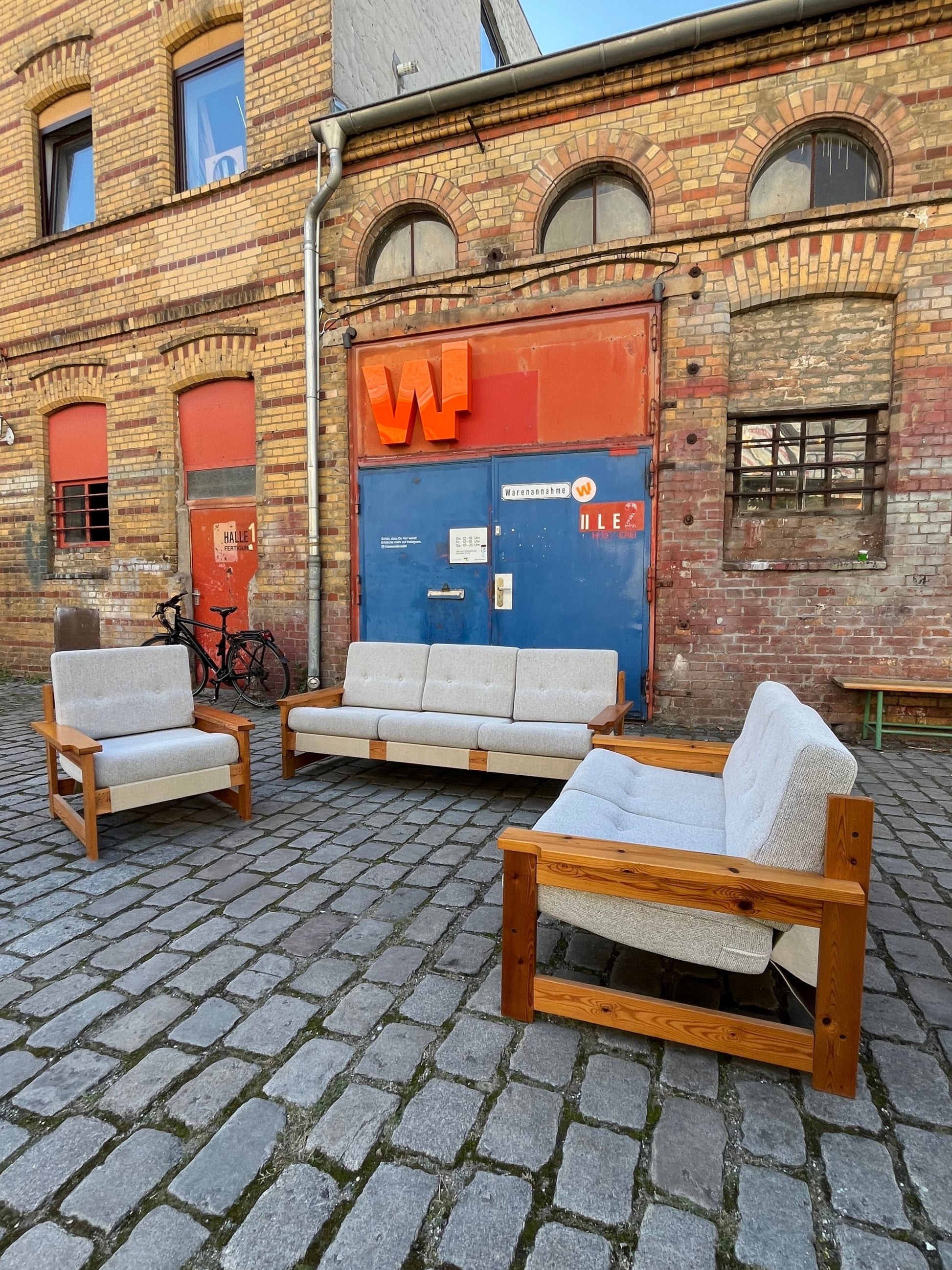 3-Sitzer Sofa beige grau Safari-Stil