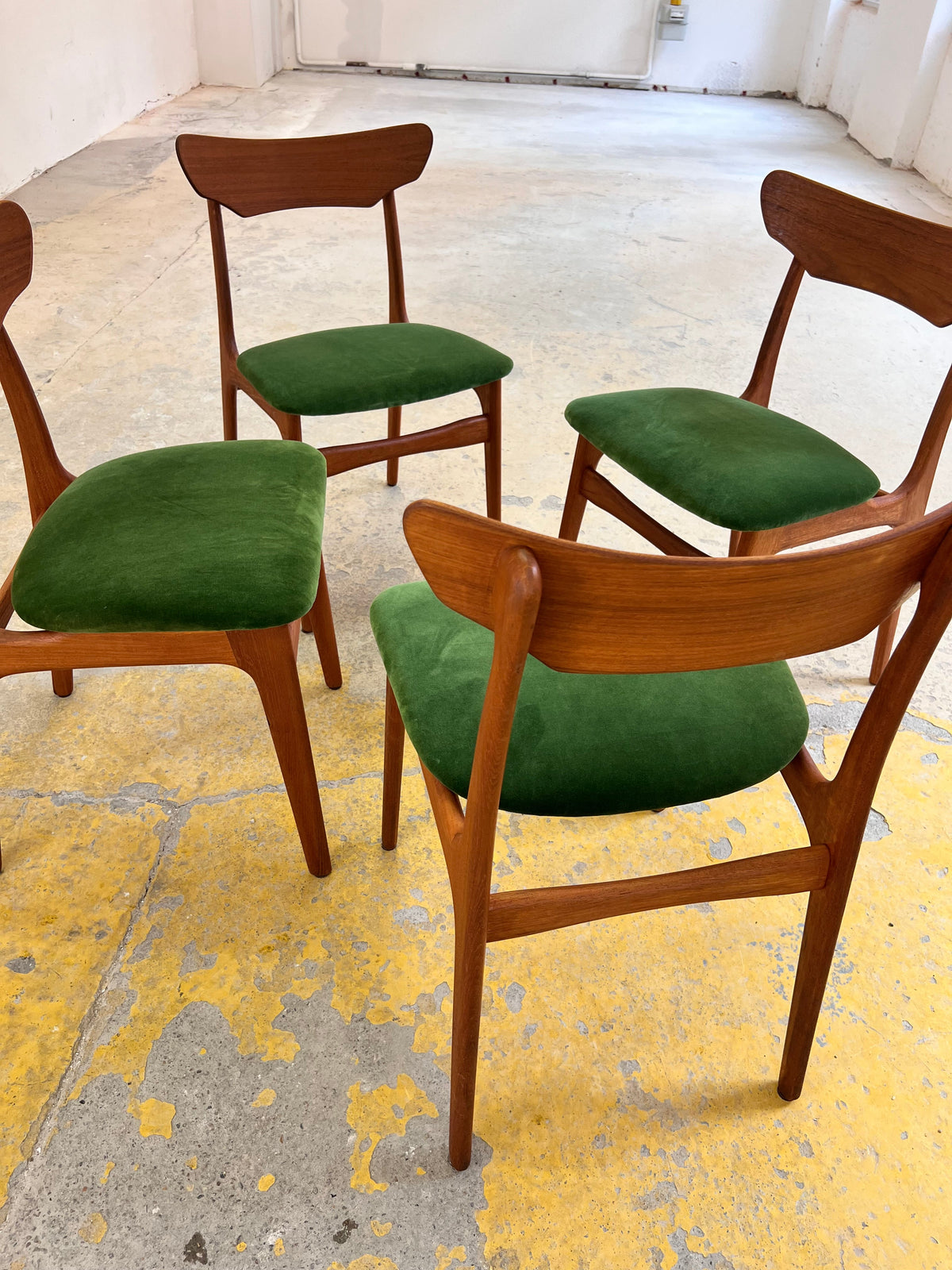 Vintage Polsterstuhl Set von 4 von Schiønning und Elgaard für Randers Møbelfabrik grün Teak