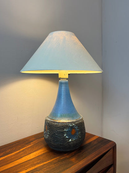 Tischlampe blau braun Keramik mit Stoffschirm