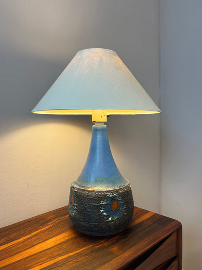 Tischlampe blau braun Keramik mit Stoffschirm