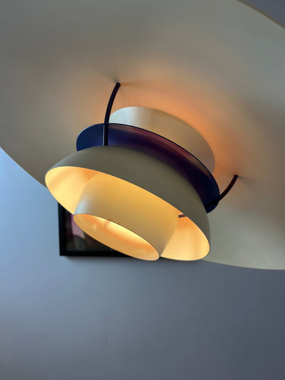 Vintage Pendelleuchte PH5 von Poul Henningsen für Louis Poulsen, weiß, königsblaue Lamelle