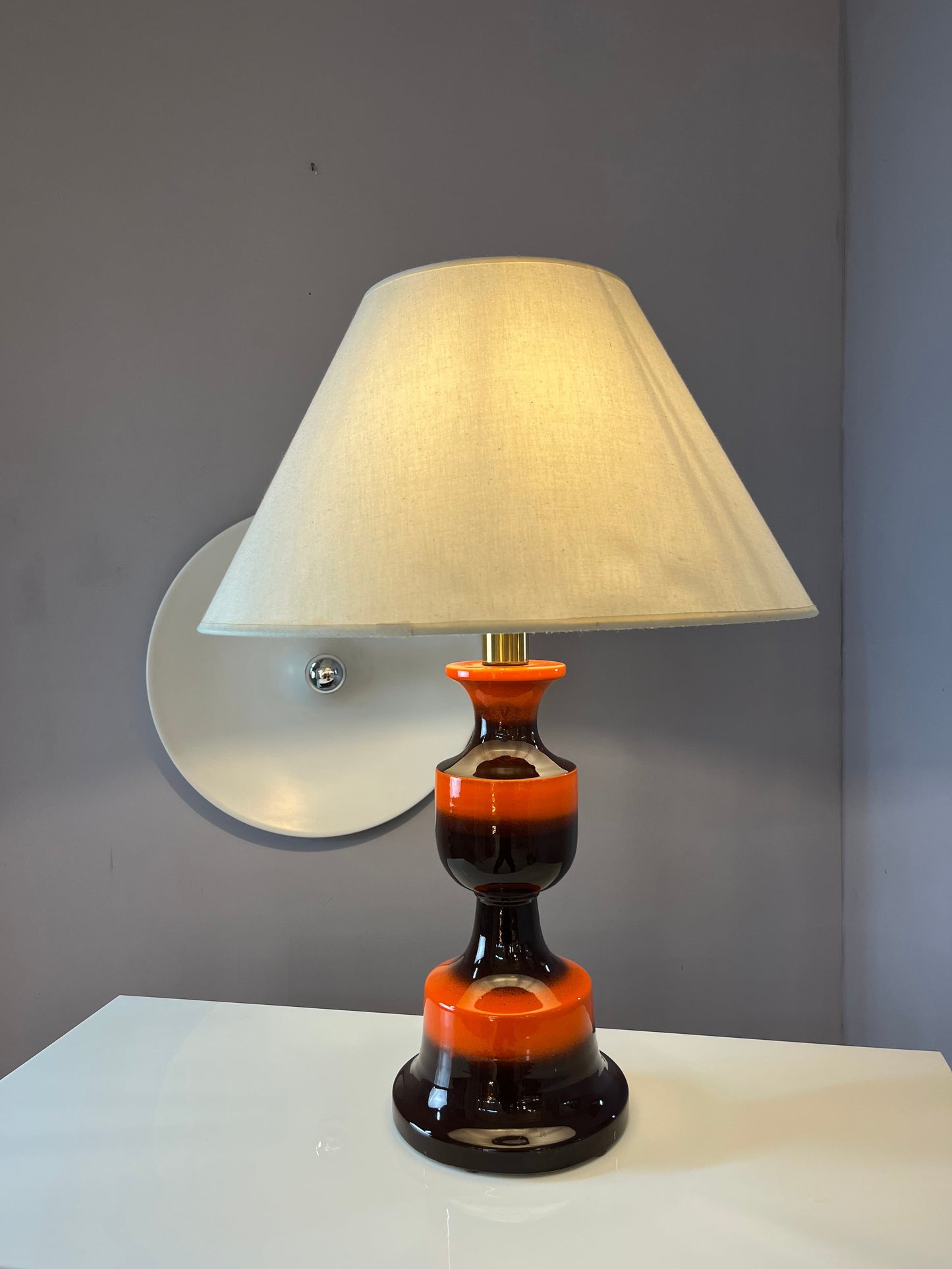 Vintage Tischlampe orange braun Keramik Westdeutschland