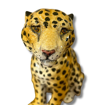 Vintage Terracotta Baby-Leopard handbemalt aus Italien 1970er