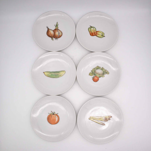 6er Teller Set mit Gemüse Motiven, Vogelperspektive