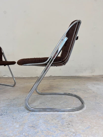Vintage Freischwinger Chrom mit braunem Polster von Gastone Rinaldi