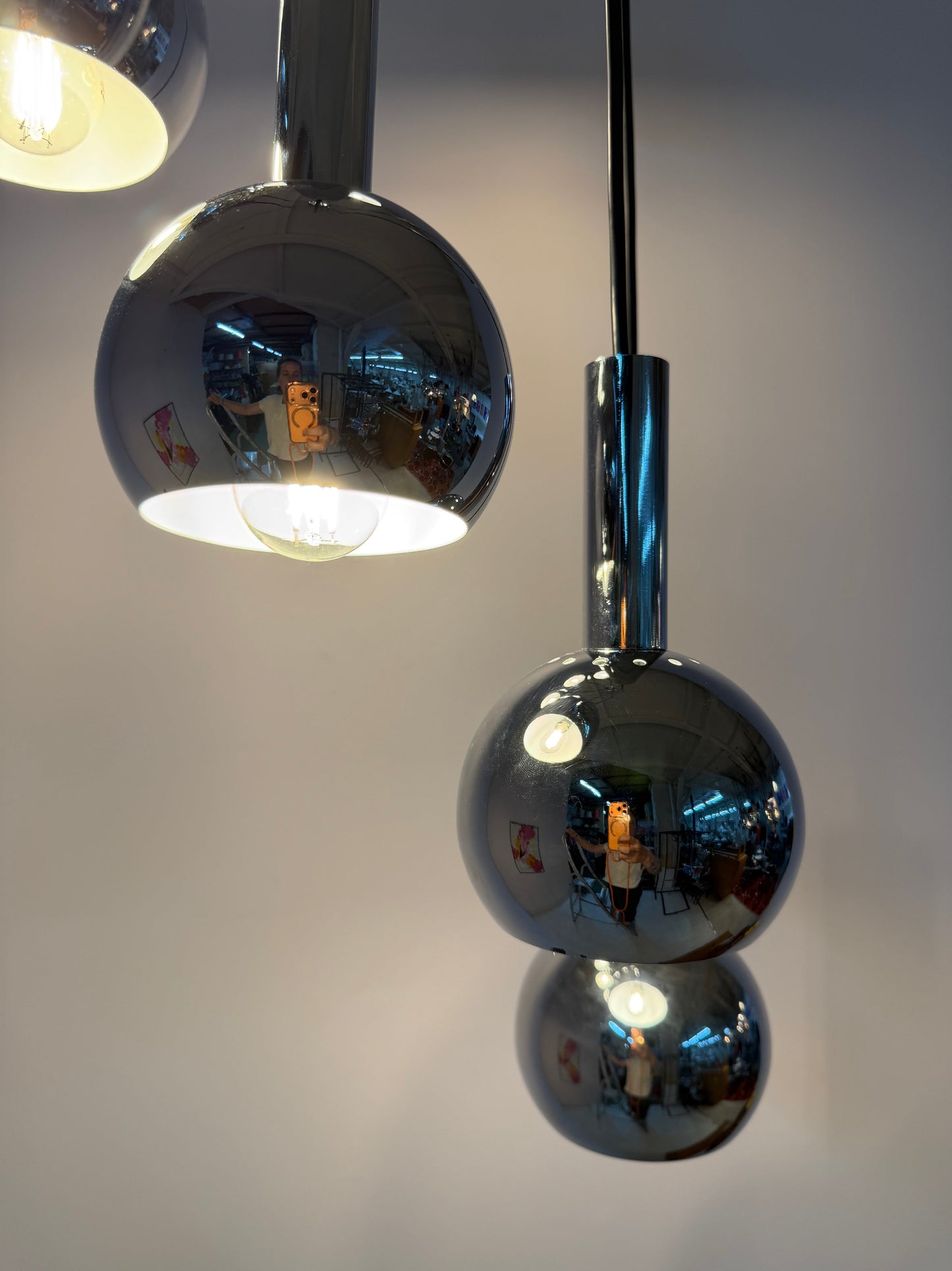 Vintage Kaskadenlampe 7-flammig Chrom von Richard Essig