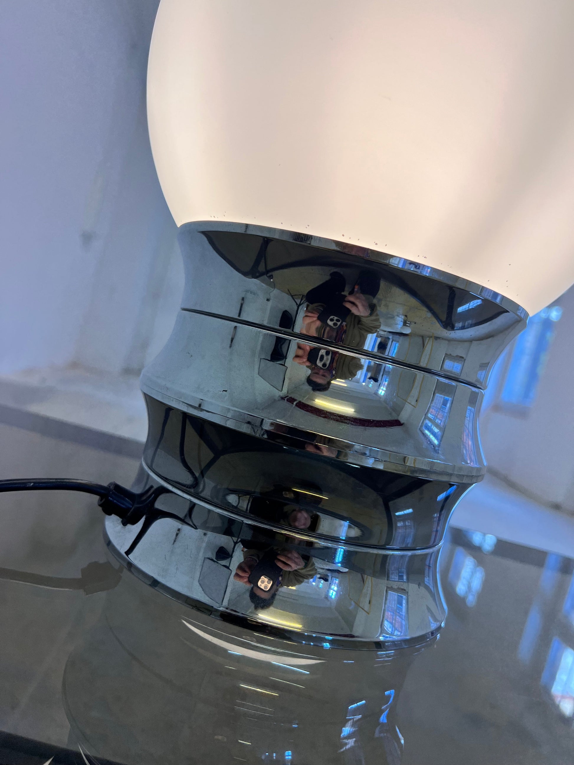 Vintage Tischlampe von VEB NARVA für Leuchtenbau Lengefeld Chrom Opalglas