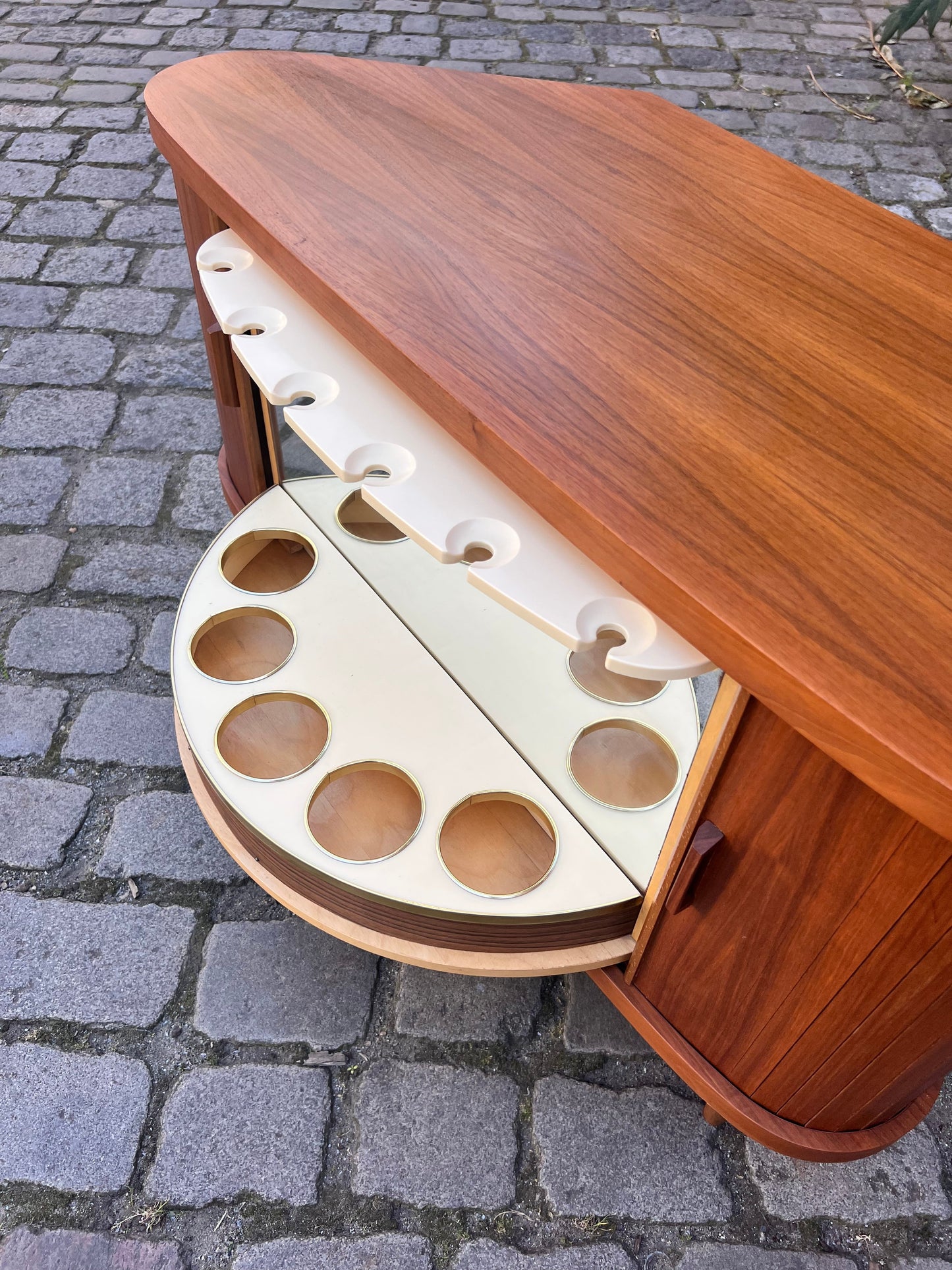 Vintage corner bar walnut with rotating shelf